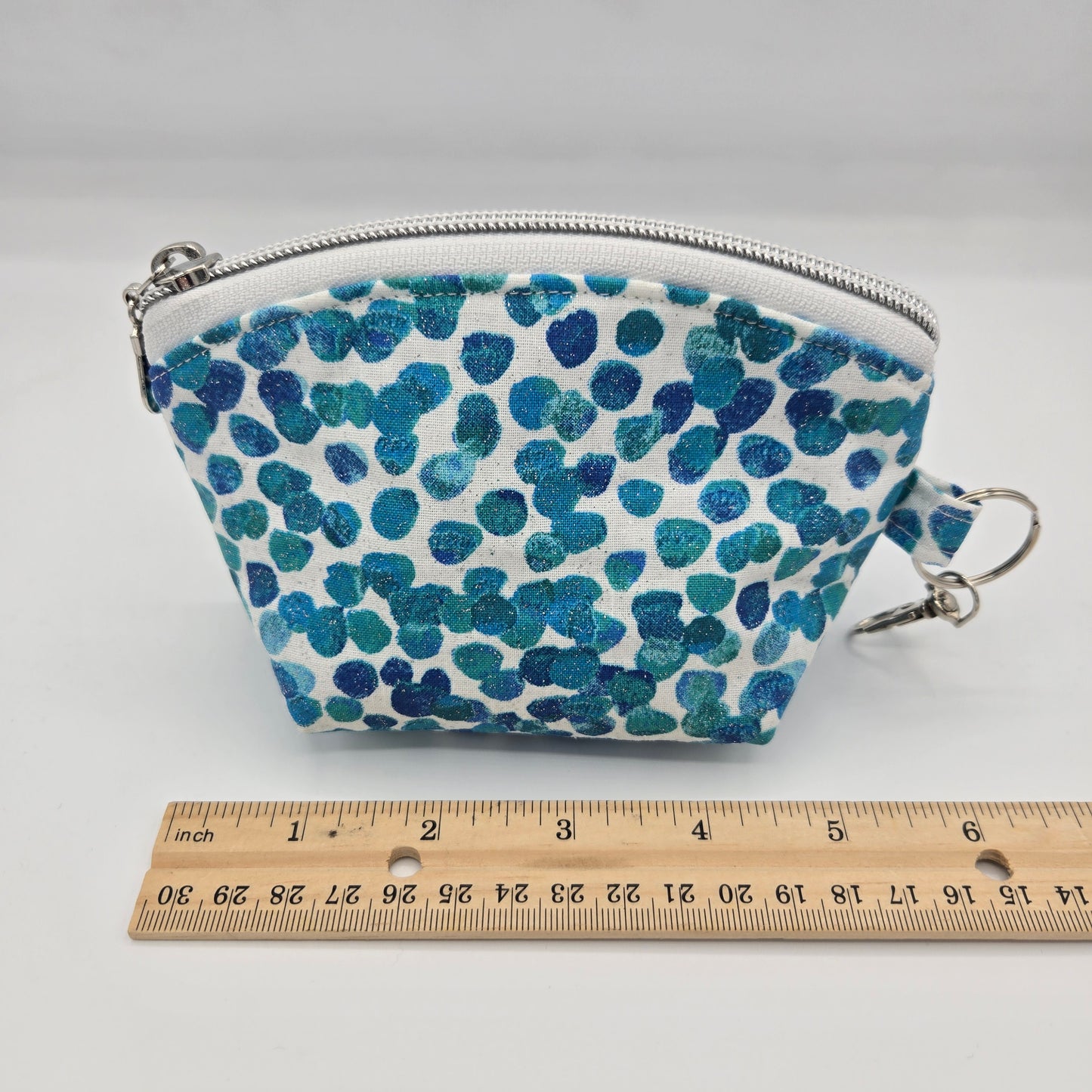 Curved Zipper Bag | Handwoven + Cotton | Navy Turquoise Stripes & Bubbles | Small