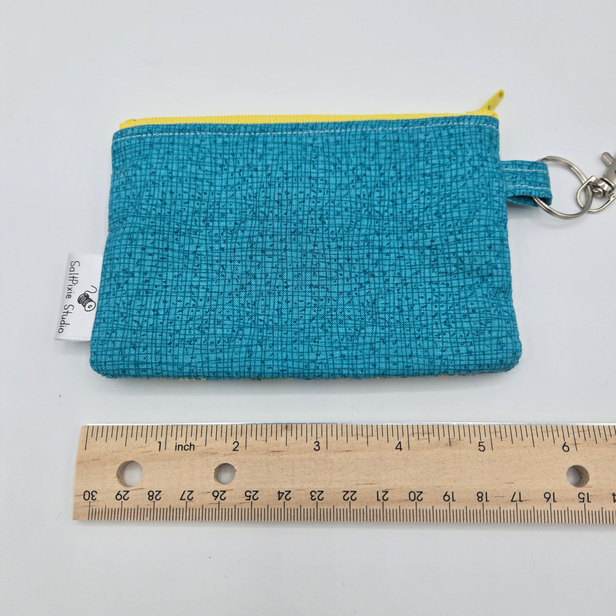 Mini Zipper Pouch | Handwoven Cotton & Linen | Turquoise & Yellow Plaid