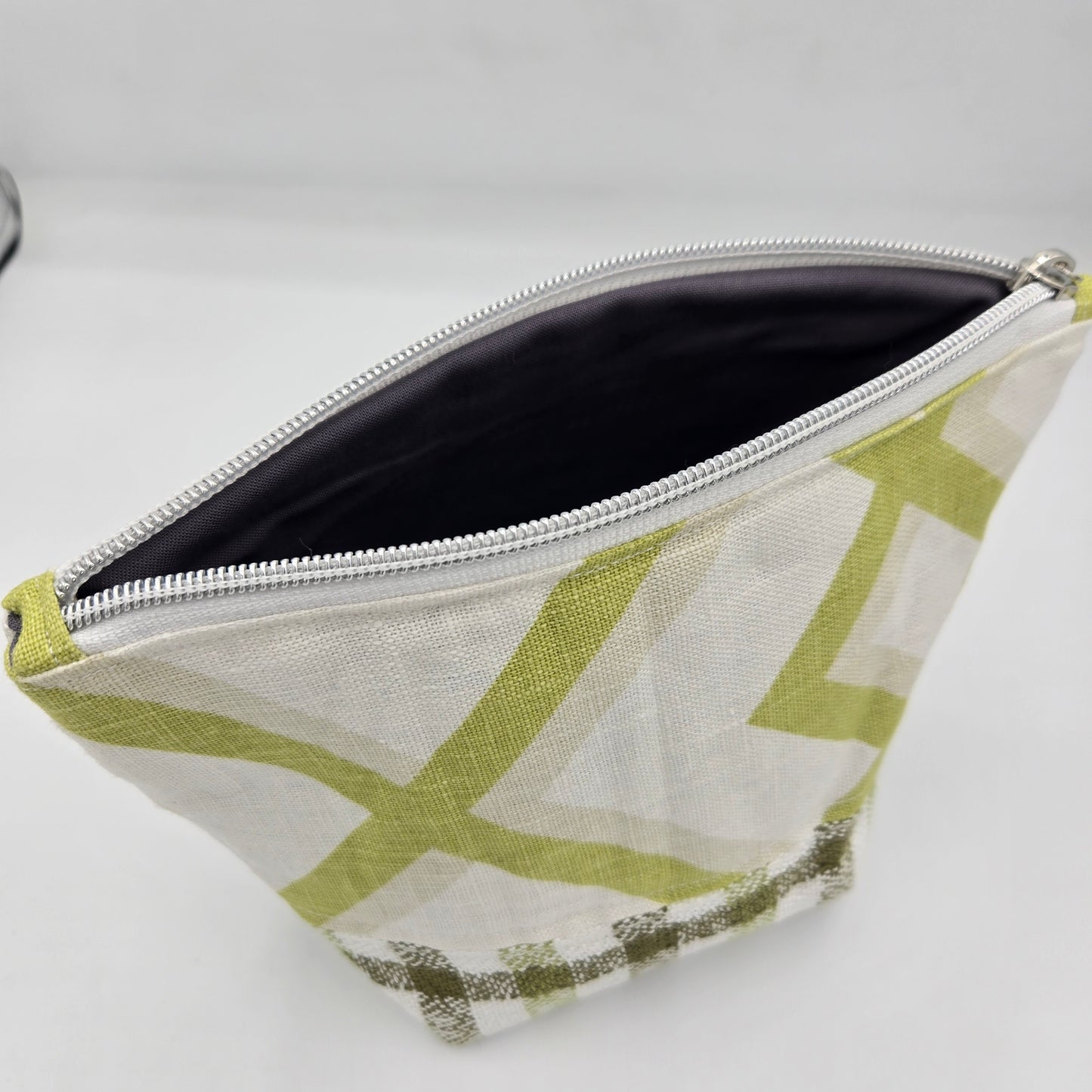Zipper Pouch | Handwoven + Linen | Olive and Lime Stripes Top | Small