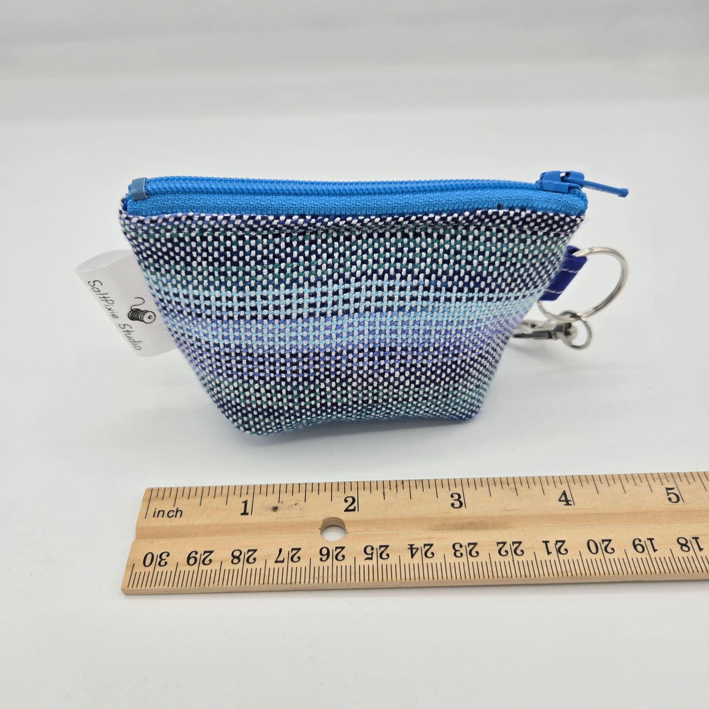 Super Tiny Mini Zip Clip Pouch | Handwoven Tencel | Blue Sea Gradient